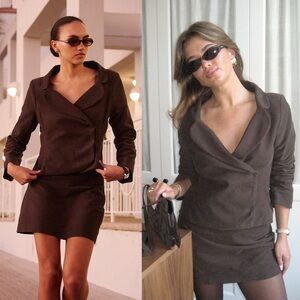 Djerf Avenue- Moleskin Blazer Brown Size Medium Fitted Cropped Cotton Jacket